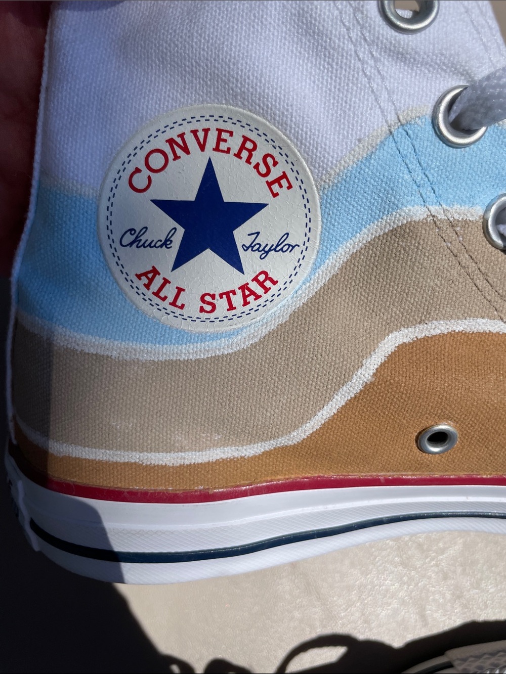 Converse High Top Sneakers in White, Light Blue & Tan - Picture 3 of 4